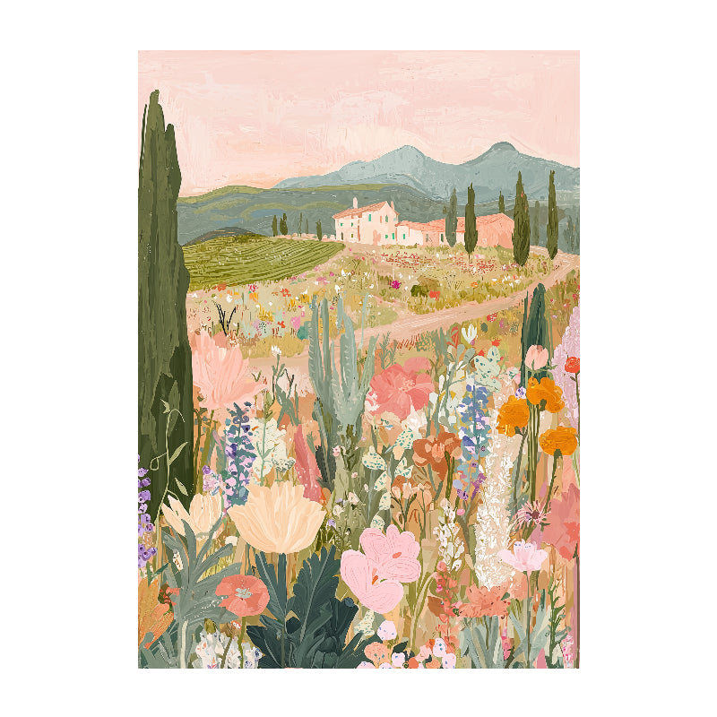 Pastel-Floral-Pink-Chateau-Landscape-print